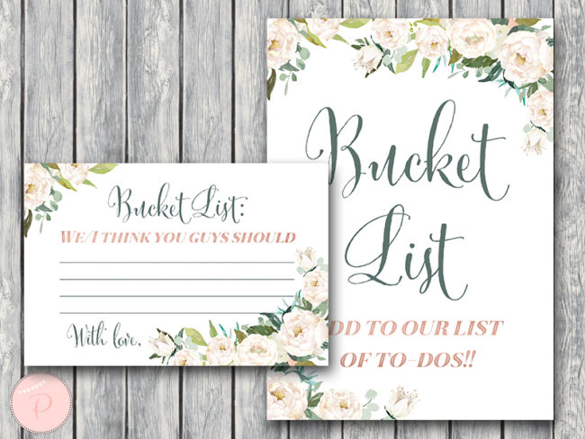 ivory wedding table sign bucklet list