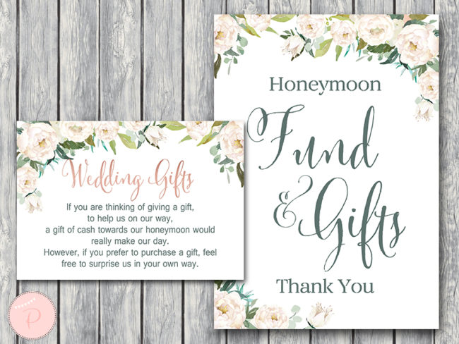 ivory wedding theme honeymoon gift fund sign