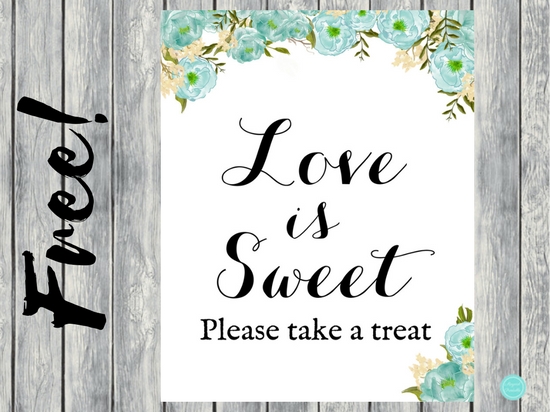 FREE Teal Peonies Love is Sweet, Cards Sign