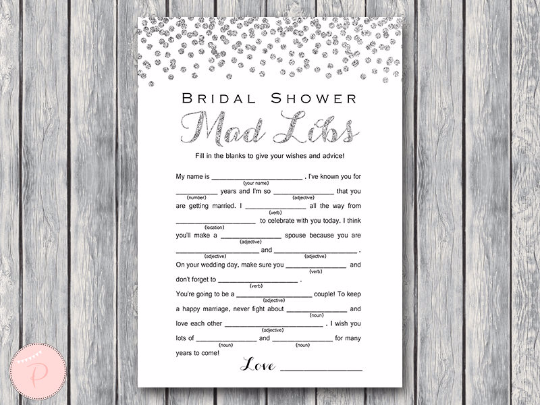 Silver Confetti Bridal Shower Mad Libs Instant Download
