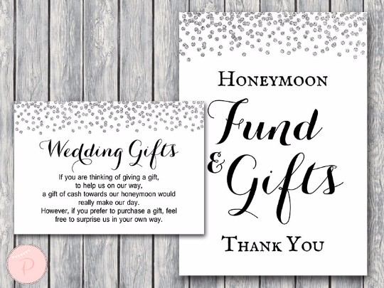 Silver Confetti Honeymoon Fund Card and Sign Wedding Gift