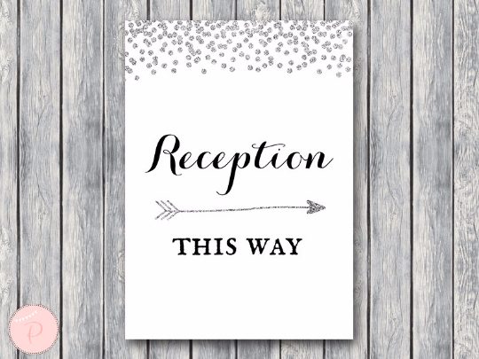 Silver Confetti Reception Sign Instant Download