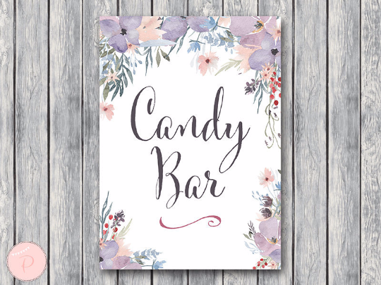 Watercolor Light Purple Floral Candy Bar Sign Printable
