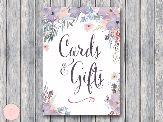 Watercolor Light Purple Floral Cards and Gifts Sign