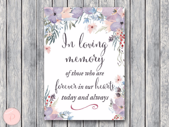 Watercolor Light Purple Floral In Loving Memory Wedding Sign