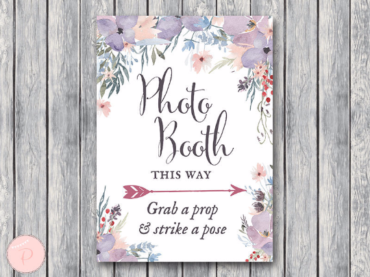 Watercolor Light Purple Floral Photobooth Sign