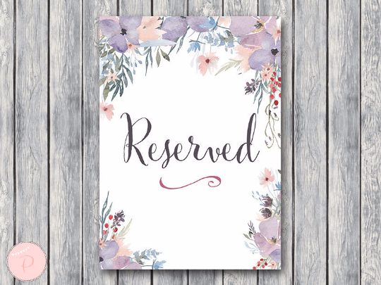 Watercolor Light Purple Floral Reserved Sign Printable