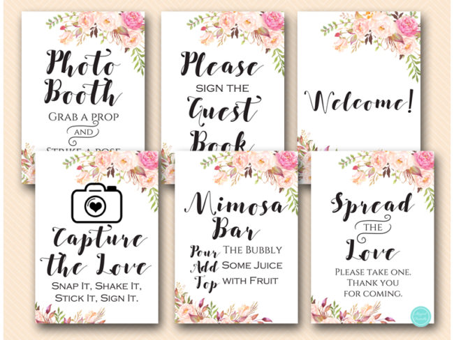 boho-floral-bridal-shower-wedding-decoration-signages