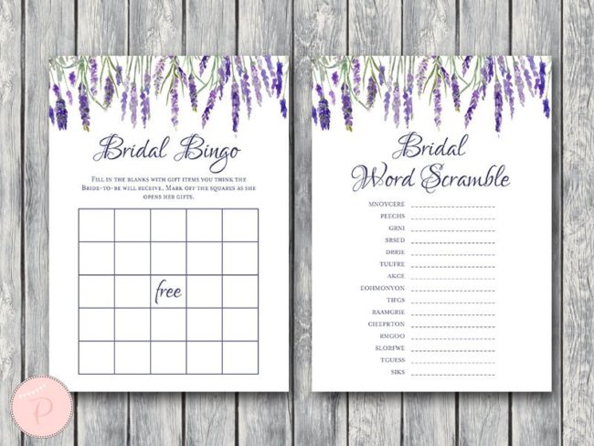 Lavender wedding Shower Games Package bingo