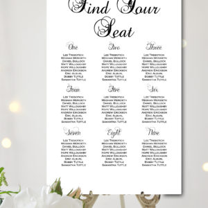 black and white fairytale wedding chart find your seat