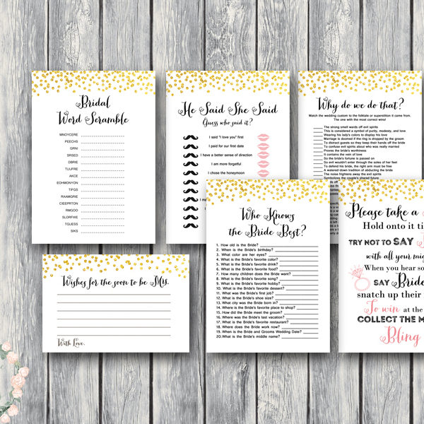 Amazon Com How Well Do You Know The Bride 50 Sheets Bridal Shower Games Wedding Shower Games Wedding Games Bachelorette Party Games Gold Kitchen Dining