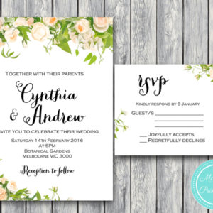 Peonies Wedding Invitation suite matching RSVP Card
