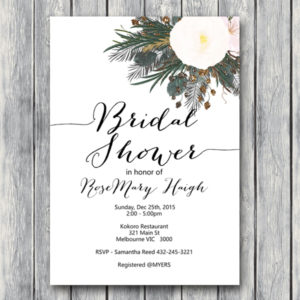 BS437 white floral bridal shower invitation, white wedding invites, engagement party invitation
