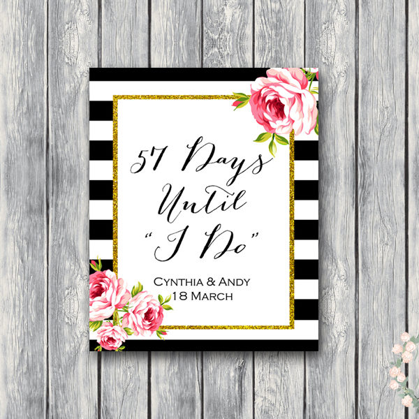 Days Until Wedding Sign Count Down to Wedding Bridal Shower