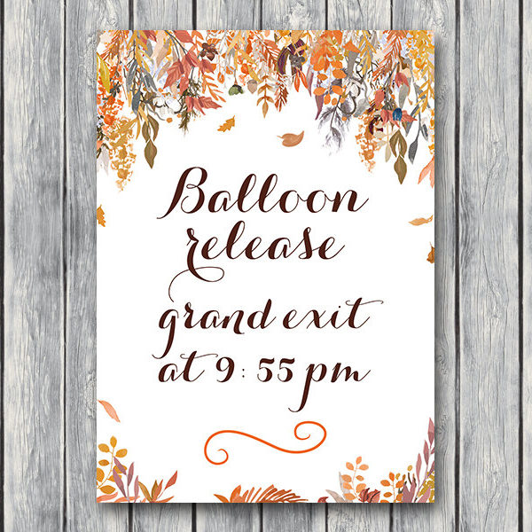 Custom Fall Autum Wedding Balloon Release Sign-Grand Exit Balloon Sign