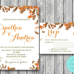 Custom Fall Autumn Wedding Invitation Set-RSVP-Printable