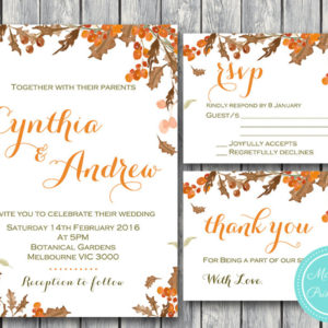 Custom Fall Autumn Wedding Invitation Set-RSVP-Thank You-Printable
