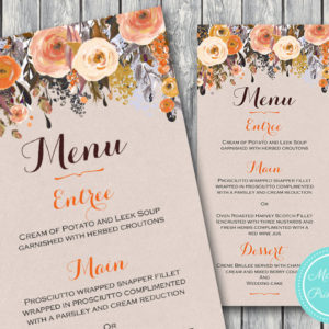 Custom Fall Floral Printable Wedding Menu-Custom Wedding Menu Printable 2