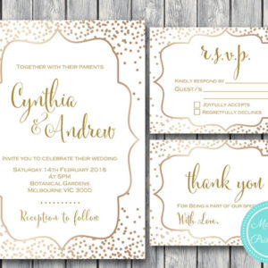 Custom Gold Confetti Wedding Invitation Set-RSVP-Thank you- Printable Invitation