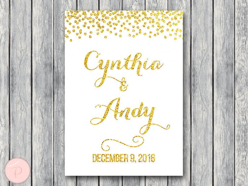 Gold Confetti Wedding Welcome Sign Printable, Party Sign - Bride &amp; Bows
