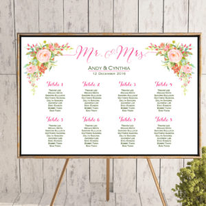 Custom Hot Pink Floral Find your Seat Chart-Printable Wedding Seating Chart