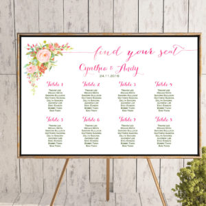 Custom Hot Pink Floral Find your Seat Chart-Printable Wedding Seating Chart 2