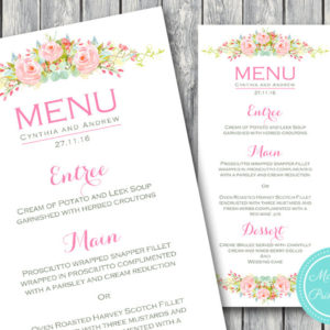 Custom Hot Pink Floral Wedding Menu-Custom Wedding Menu Printable 2