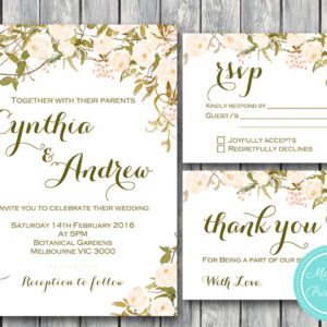 Custom Ivory Floral Wedding Invitation Set-RSVP-Thank you-Printable Invitation