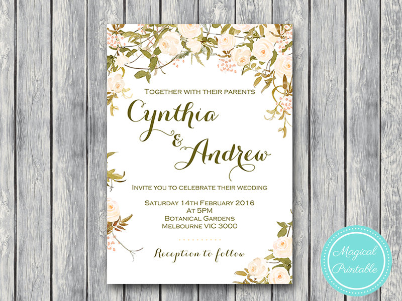 ivory floral wedding invitation printable engagement party invitations wedding invitation printable