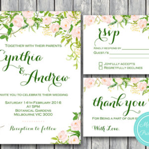 Custom Pink Floral Wedding Invitation Set-RSVP-Thank you-Printable Invitation