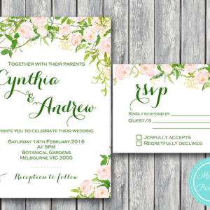 Custom Pink Floral Wedding Invitation Set-RSVP-Wedding Invitation Printable