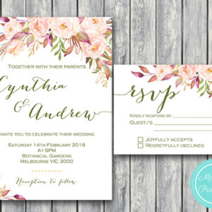 Custom Pink Floral Wedding Invitation Set-Wedding Invitation Printable