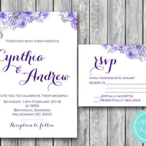 Custom Purple Floral Wedding Invitation Set-RSVP-Wedding Invitation Printable