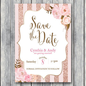 Custom Rose Gold and Pink Save The Date Wedding Invitation