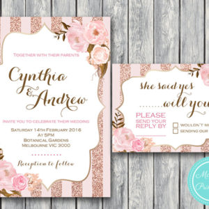 Custom Rose Gold and Pink Wedding Invitation Set-RSVP-Printable Invitation