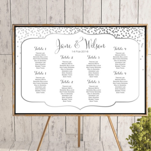 Custom Silver Confetti Find your Seat Chart-Printable Wedding Seating Chart