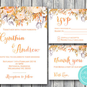 Custom Sunset Floral Wedding Invitation Set-RSVP-Thank you-Printable Invitation