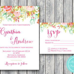 Custom Vibrant Pink Wedding Invitation Set-Wedding Invitation Printable