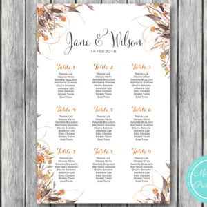 Custom Wild Vintage Fall Floral Find your Seat Chart-Printable Wedding Seating Chart 2