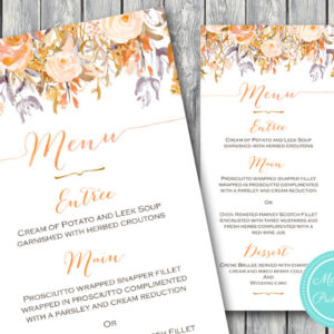 Custom Wild Vintage Fall Floral Wedding Menu-Custom Wedding Menu Printable 2