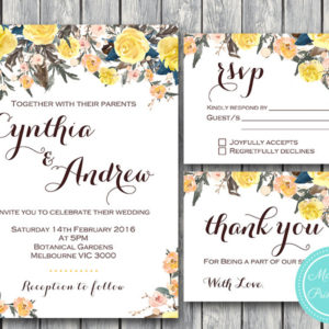 Custom Yellow Rose Wedding Invitation Set-RSVP-Thank you-Wedding Invitation Printable