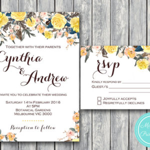 Custom Yellow Rose Wedding Invitation Set-Wedding Invitation Printable