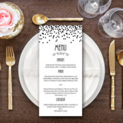 Personalized Black Snow Cofetti Wedding Menu-Custom Wedding Menu Printable