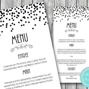 Personalized Black Snow Cofetti Wedding Menu-Custom Wedding Menu Printable 2
