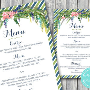 Personalized Contemporary Green Blue Wedding Menu-Custom Wedding Menu Printable 2