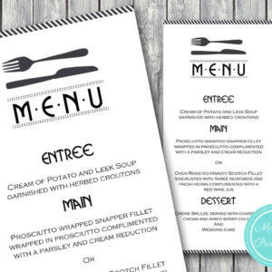 Personalized Dining Knife and Fork Wedding Menu-Custom Wedding Menu Printable 2