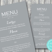 Personalized Elegant Modern Grey Wedding Menu-Custom Wedding Menu Printable 2