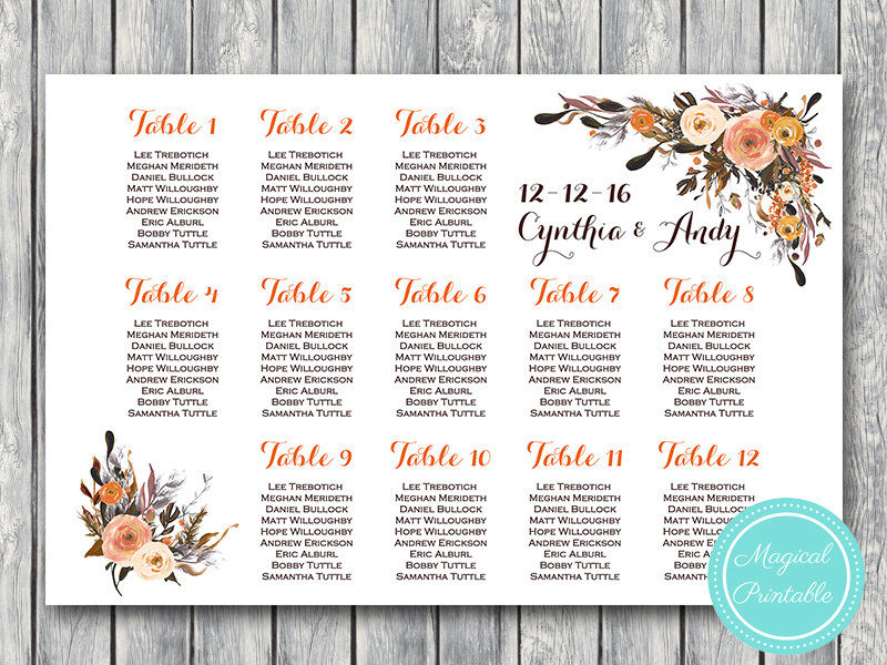 Fall Autumn Floral Wedding Seating Chart Free Wedding Seating Charts