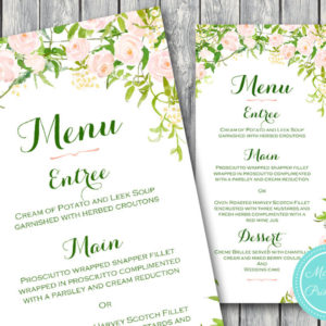 Personalized Floral Green Garden Wedding Menu-Custom Wedding Menu Printable 2