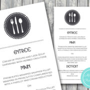 Personalized Modern Black and White Cutlery Wedding Menu-Custom Wedding Menu Printable